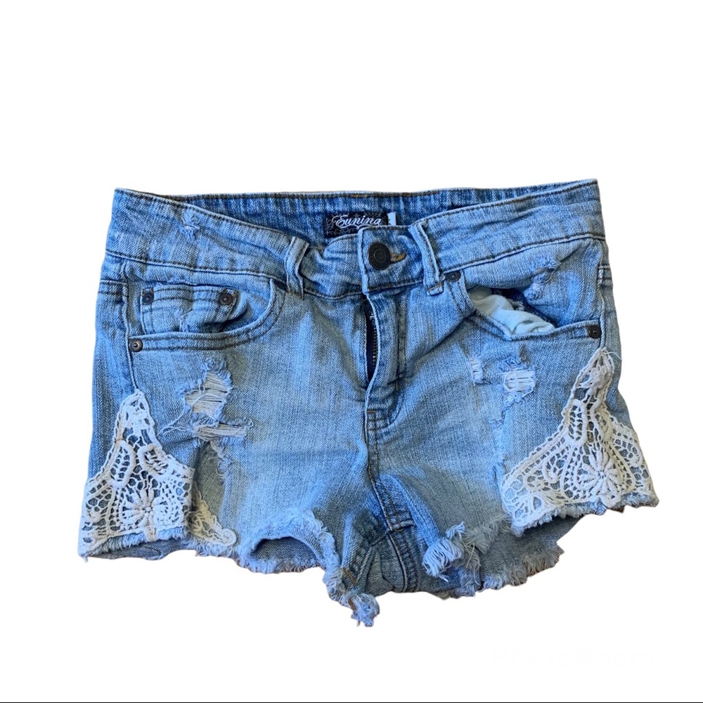 Small Mid Rise Shortie Distressed Jean Shorts